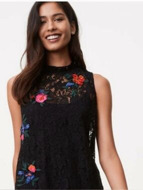 LOFT Black Lace Top you can wear Camisole with Bright Floral Embroidery-like new